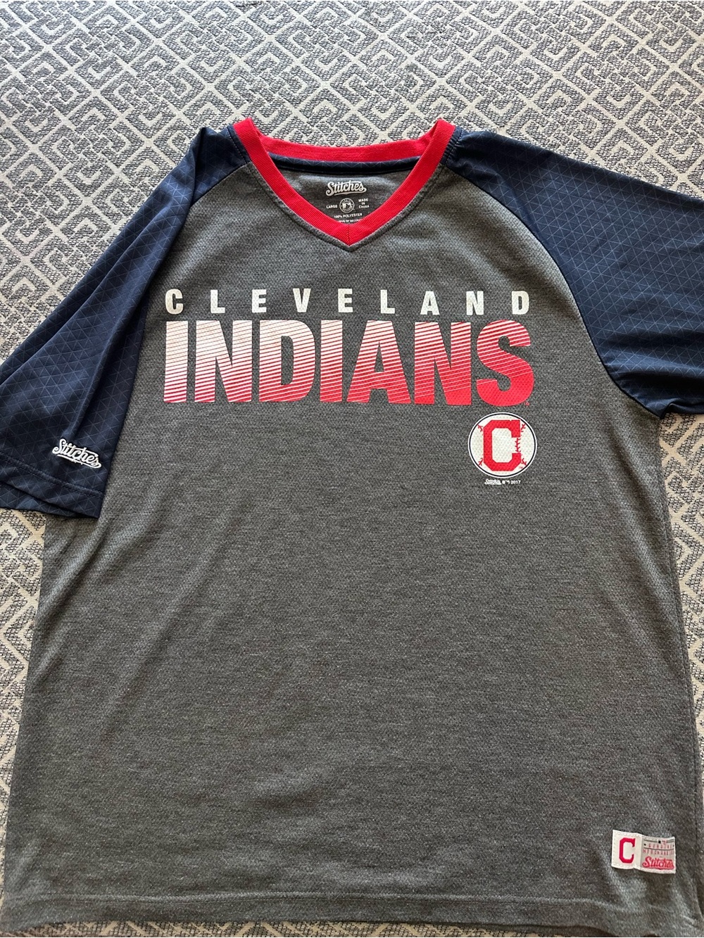 Stitches Grey Tee with Red Trim